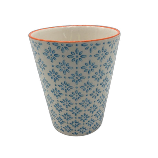 Nicola Spring Set of 6 300ml Hand Printed Blue Tumbler with Orange Rim NEW