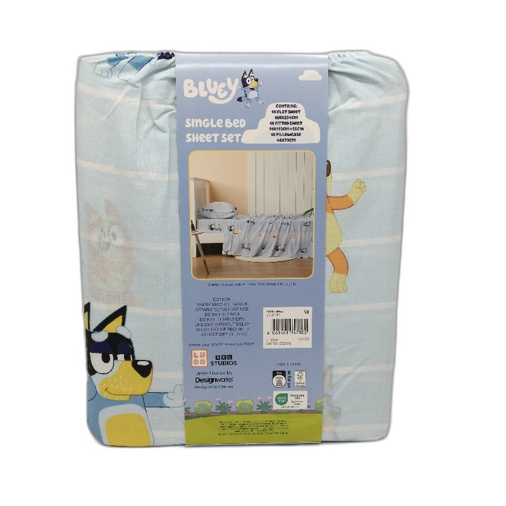 Designworks Bluey and Family Kids Cotton Single Bed Cotton Sheet Set NEW