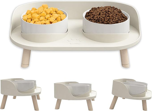Elevated Nonslip Adjustable Cat Food Bowls and Stand in White NEW