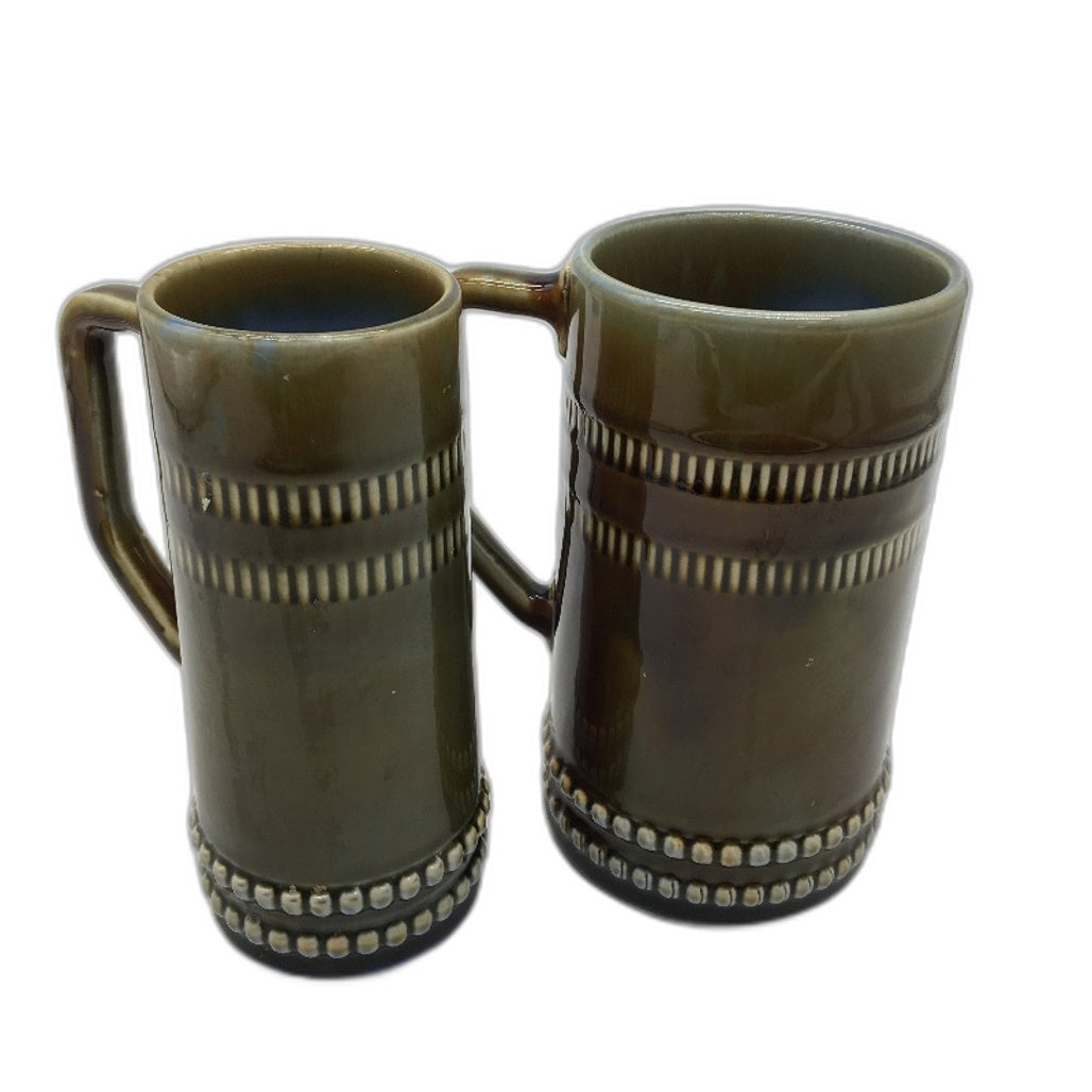 VINTAGE Wade 2 Piece Green Brown Irish Porcelain Pint Mugs Tankards Set