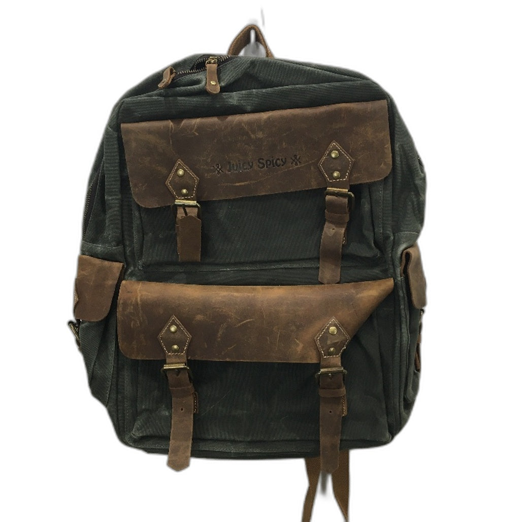 Juicy Spicy Faux Leather and Canvas Vintage Style Backpack in Green Brown NEW