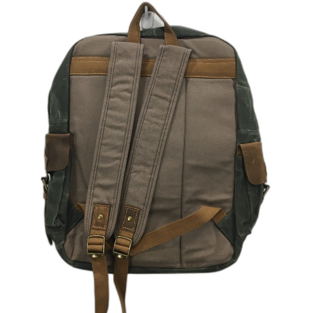 Juicy Spicy Faux Leather and Canvas Vintage Style Backpack in Green Brown NEW