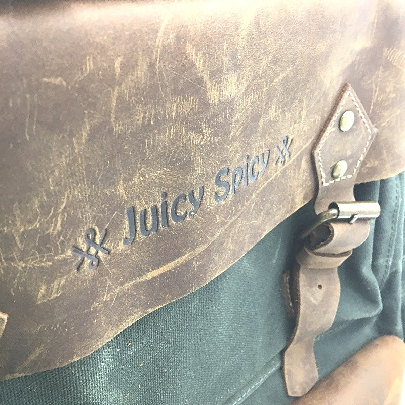 Juicy Spicy Faux Leather and Canvas Vintage Style Backpack in Green Brown NEW