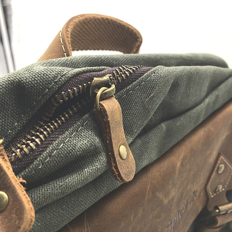 Juicy Spicy Faux Leather and Canvas Vintage Style Backpack in Green Brown NEW