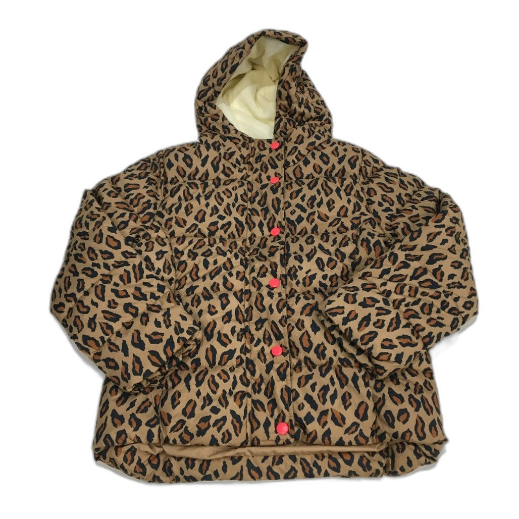 Amazon Essentials Cheetah Print Hooded Puffer Jacket Girls Size Medium NEW