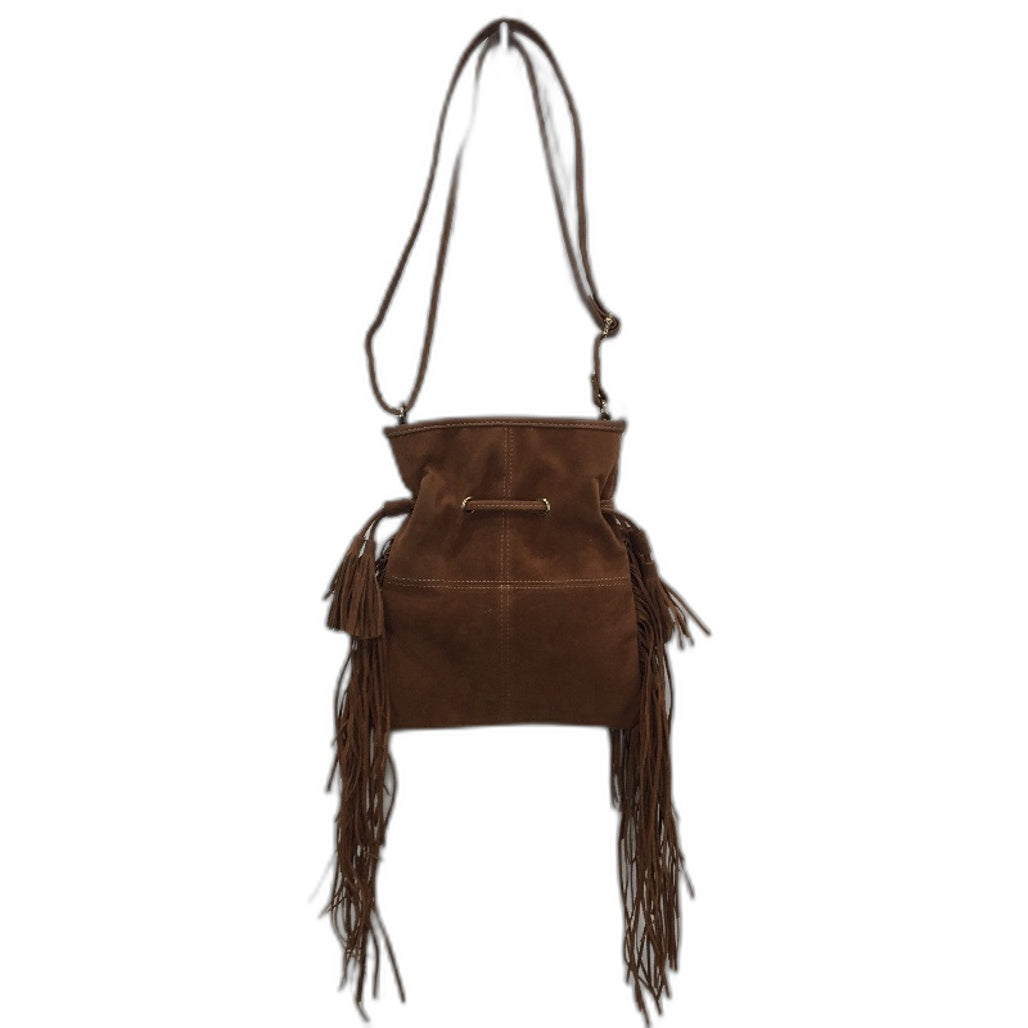 Soft Faux Leather Fringe Tassel Brown Pouch Bag with Adjustable Strap NEW