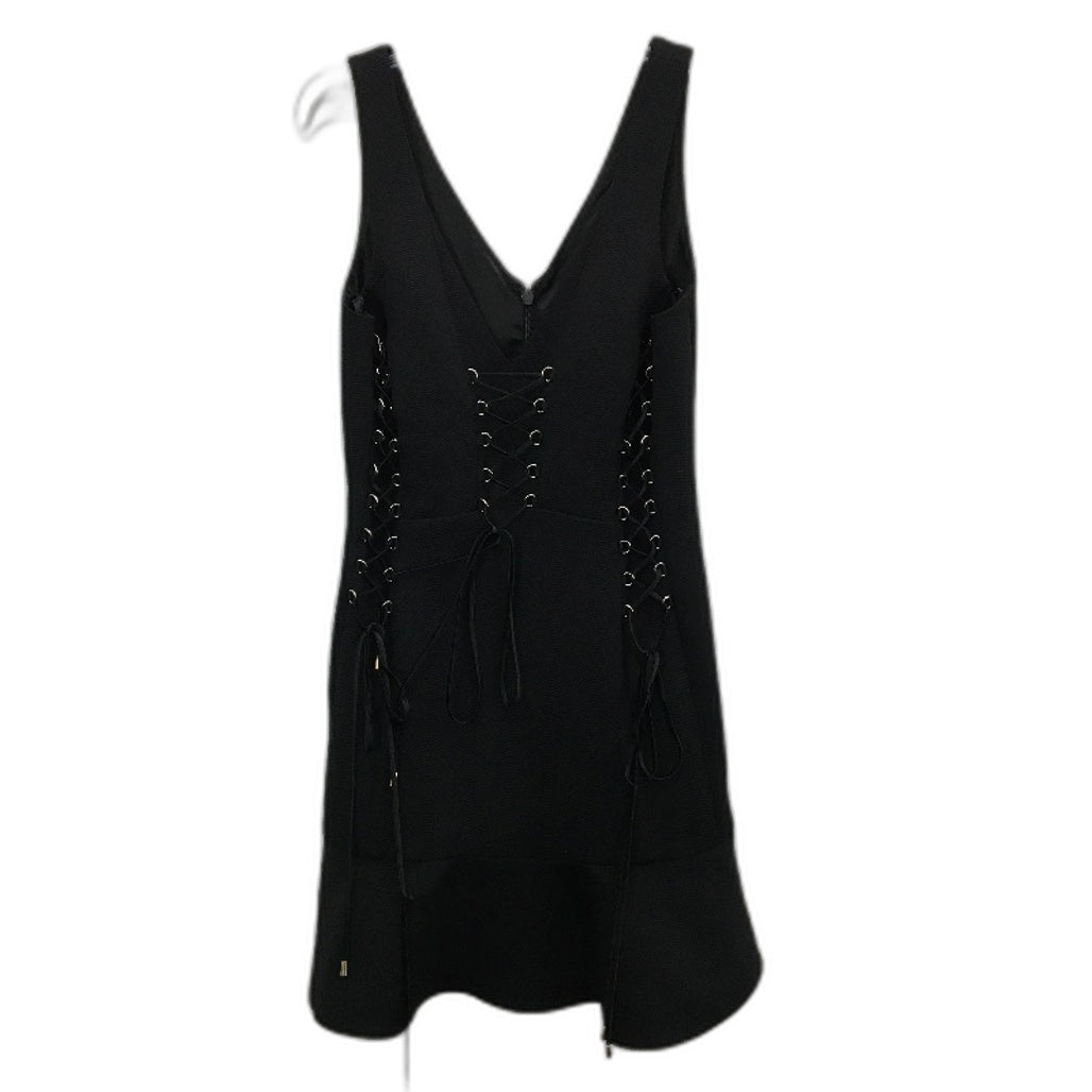 Forever New Lace Up Corset Ribbed Black Mini Dress Ladies Size AU 8-10 NEW