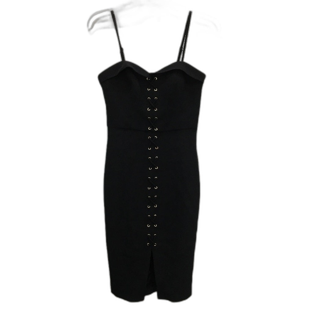 Forever New Emmie Lace Up Spaghetti Strap Black Bar Dress Ladies Size AU 6 NEW