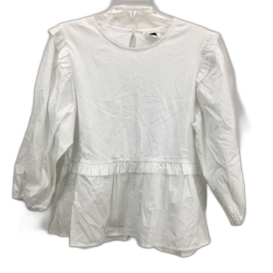 SEED Heritage White 100% Cotton 3/4 Sleeve Ruffle Top Ladies Size M NEW