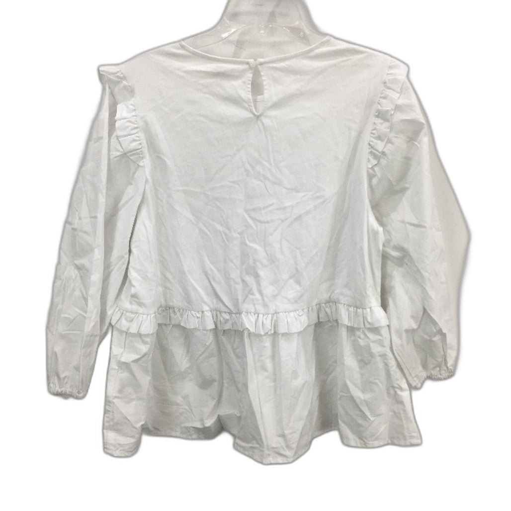 SEED Heritage White 100% Cotton 3/4 Sleeve Ruffle Top Ladies Size M NEW