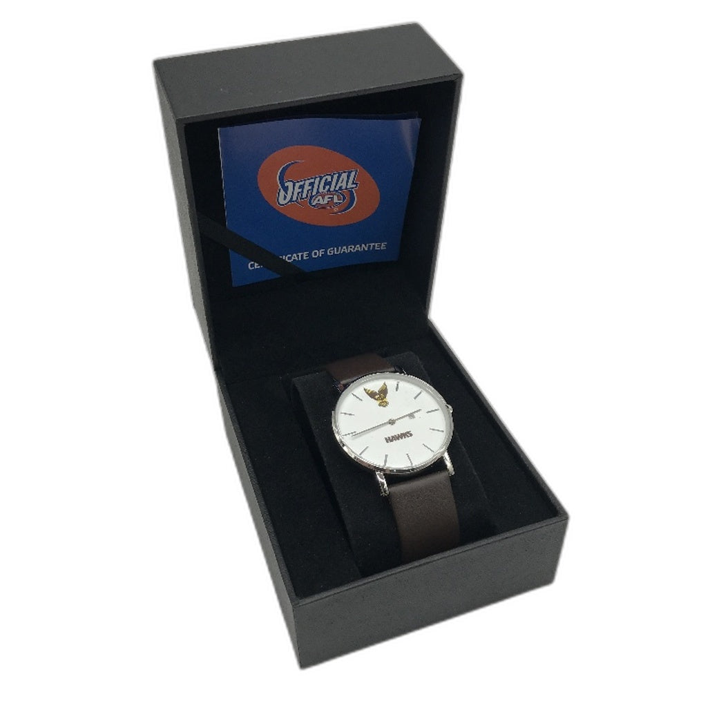 AFL Hawthorn Hawks 40mm Analogue Watch with Brown Leather Straps UNTESTED NEW