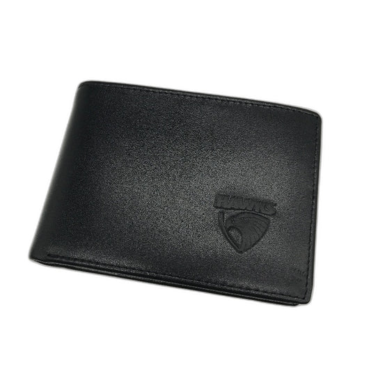 AFL Hawthorn Hawks Embossed Logo 'JT' Mens Black Cow Leather Wallet