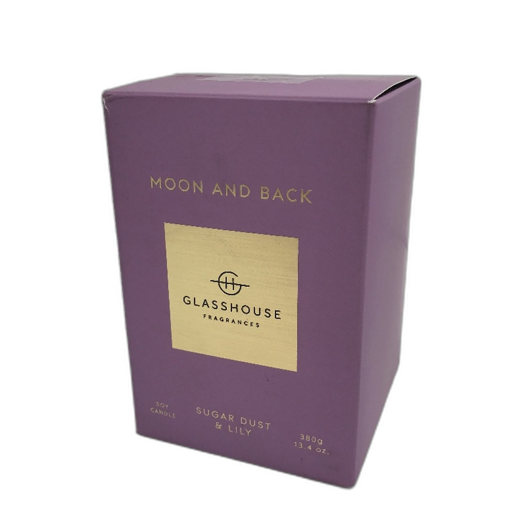 Glasshouse Fragrances 380g Moon and Back Sugar Dust and Lily Soy Candle Jar NEW