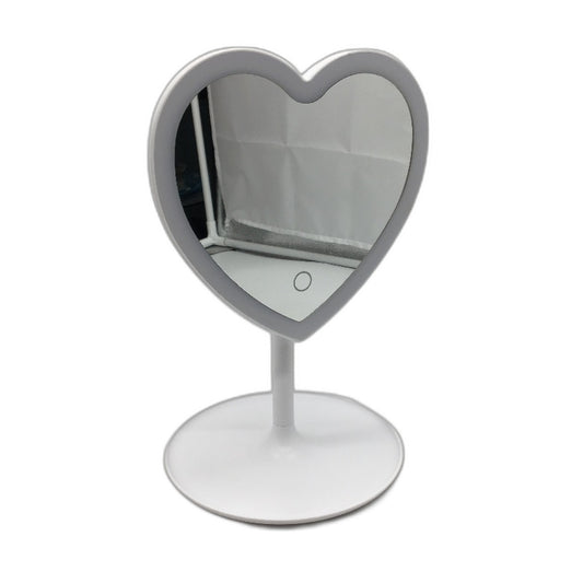Heart Shaped Pink LED Touch Control Mirror in White 28.5x19.5x18cm NEW
