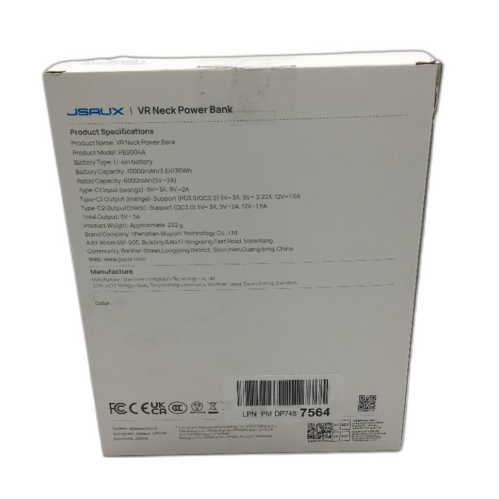 JSAUX 10000mAh High Capacity Hands Free VR Neck Power Bank in White NEW