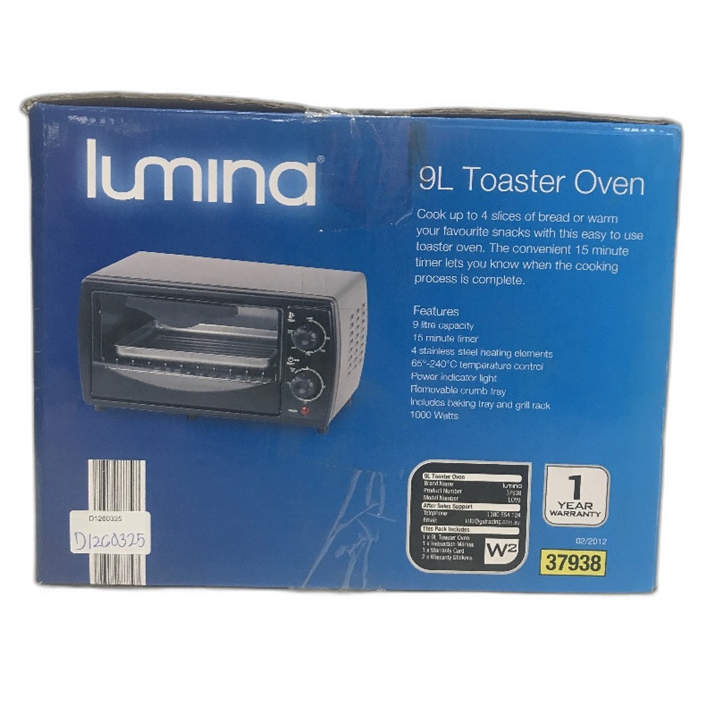 Lumina 9L 1000W Max 15 Minute Stainless Steel Toaster Oven in Grey Black NEW
