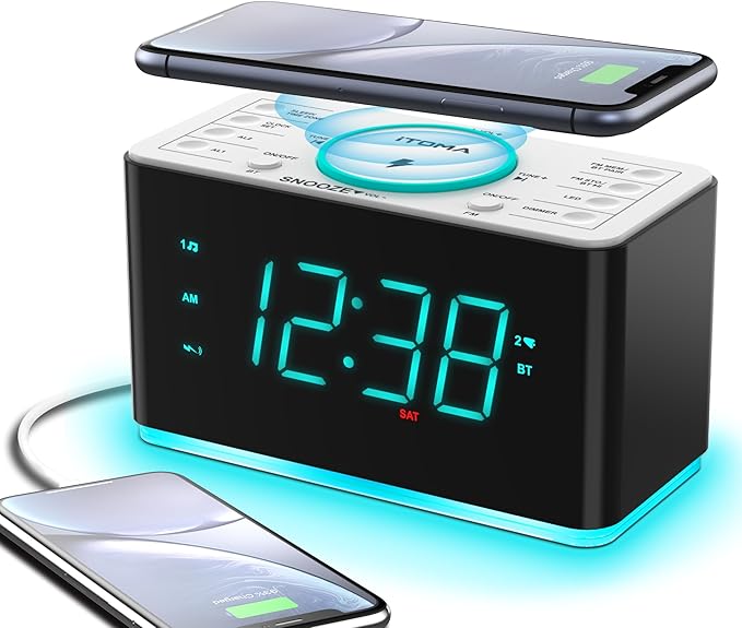 iTOMA CKS207 Dual Alarm Clock with FM Radio and 15W Fast Wireless Charger DEMO