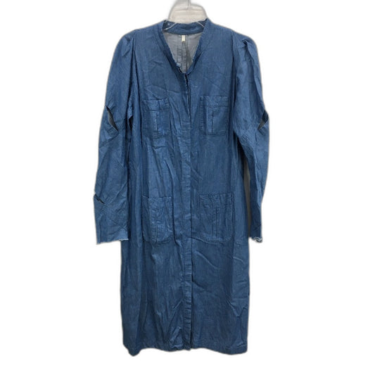 Willow Cut Cuff Long Sleeve Button Up Blue Denim Midi Dress Ladies Size AU 14