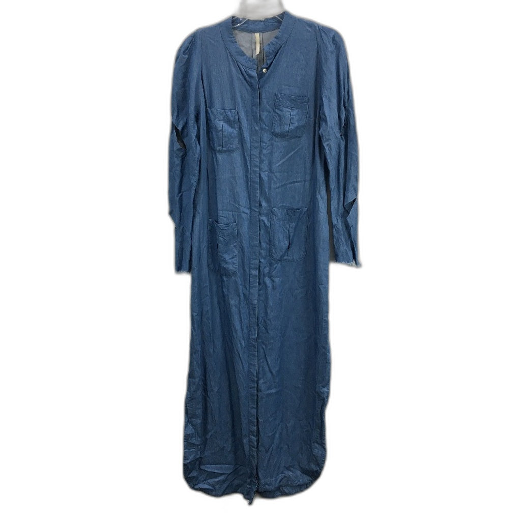 Willow Cut Cuff Long Sleeve Button Up Blue Denim Maxi Dress Ladies Size AU 14