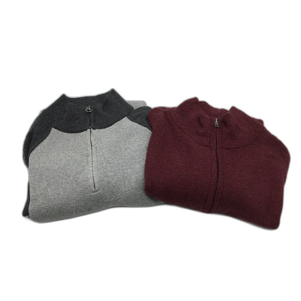 Jeanswest 2 Pack Port Marle & Grey Cotton Knitted 1/4 Zip Sweaters Mens Sz L NEW