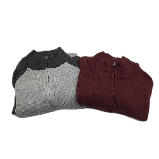 Jeanswest 2 Pack Port Marle & Grey Cotton Knitted 1/4 Zip Sweaters Mens Sz L NEW