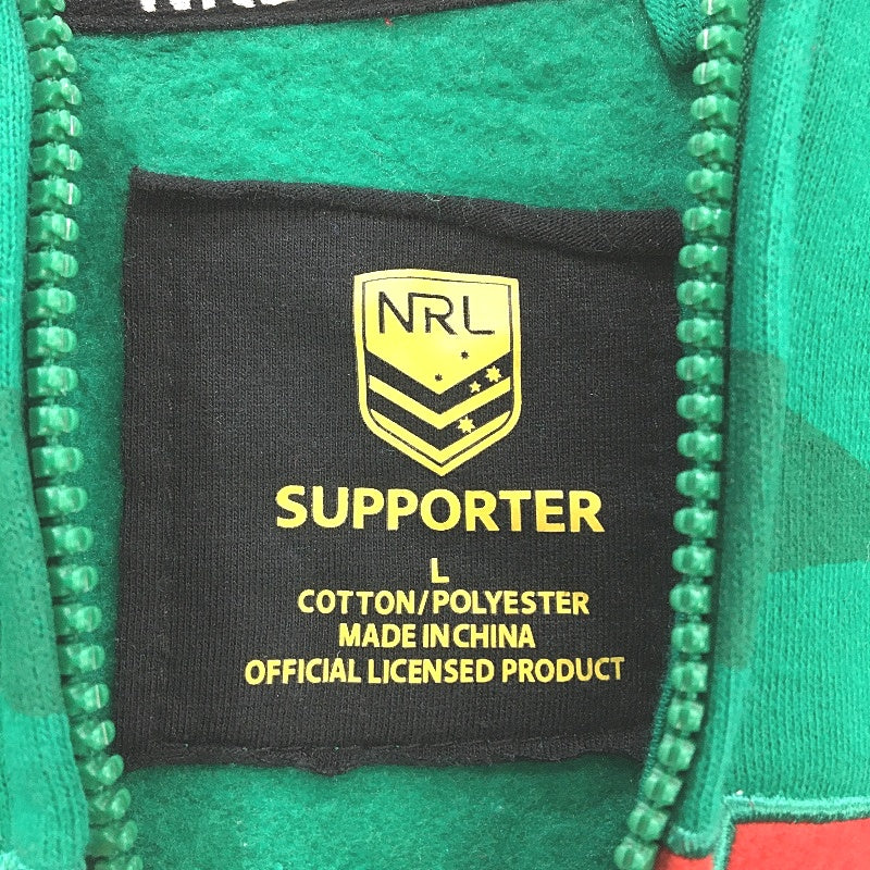NRL Supporter Green Red South Sydney Rabbitohs Zip Up Hooded Jumper Mens Size L