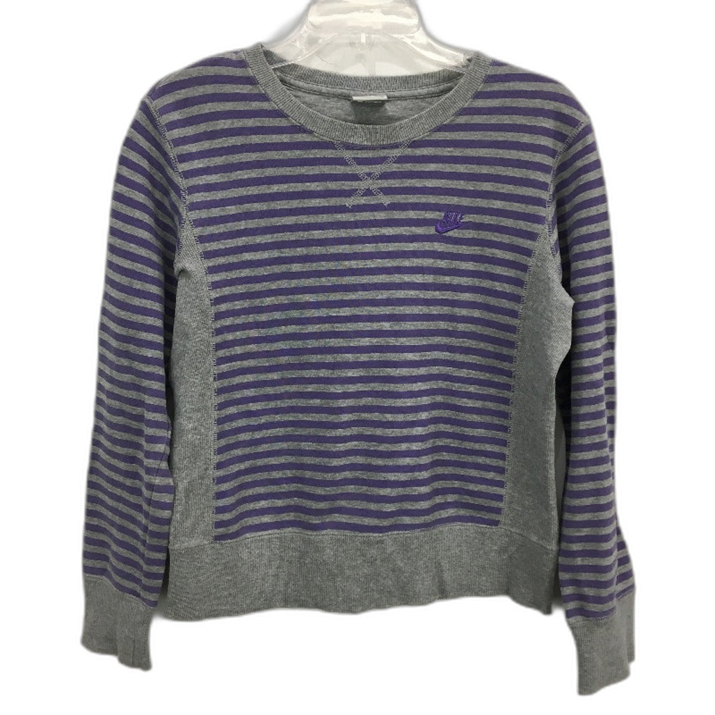 Nike Grey Purple Striped 100% Cotton Slim Fit Sweat Shirt Jumper Ladies Size M