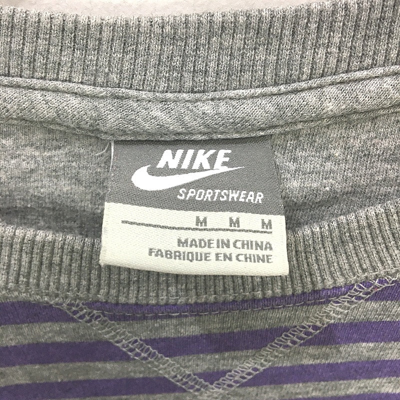 Nike Grey Purple Striped 100% Cotton Slim Fit Sweat Shirt Jumper Ladies Size M