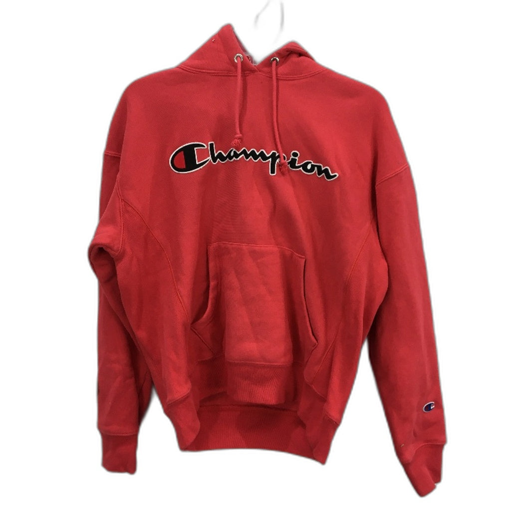 Champion Reverse Weave Red Cotton Blend Hooded Jumper Mens Unisex Size M