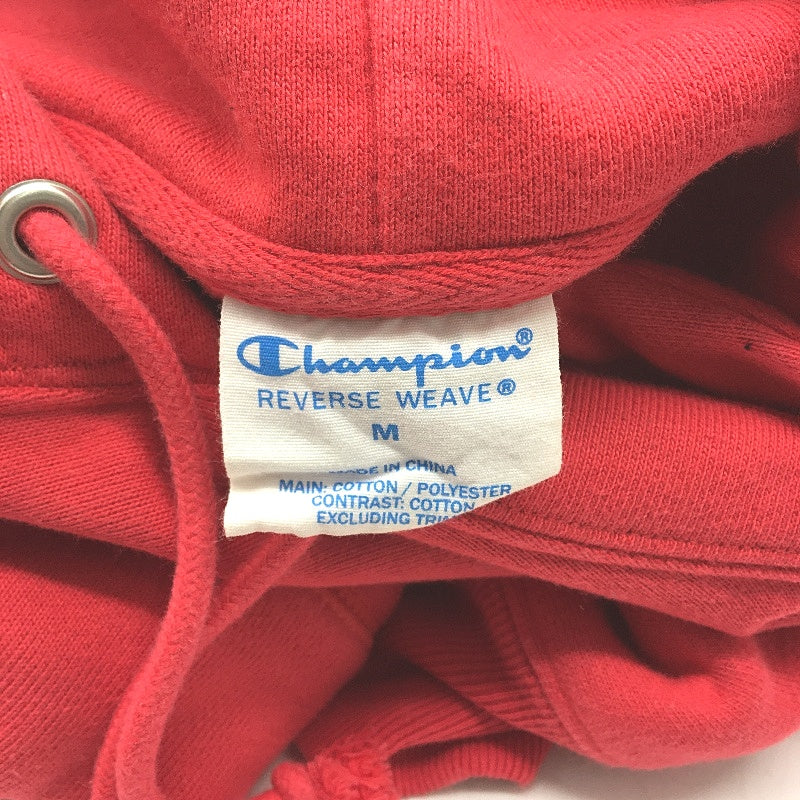 Champion Reverse Weave Red Cotton Blend Hooded Jumper Mens Unisex Size M