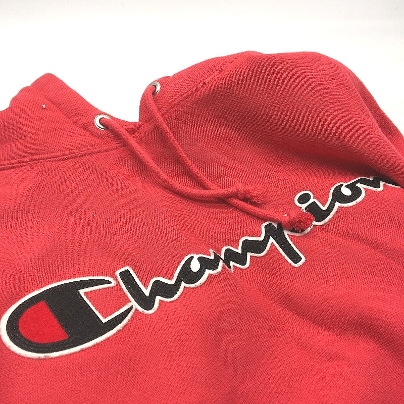 Champion Reverse Weave Red Cotton Blend Hooded Jumper Mens Unisex Size M