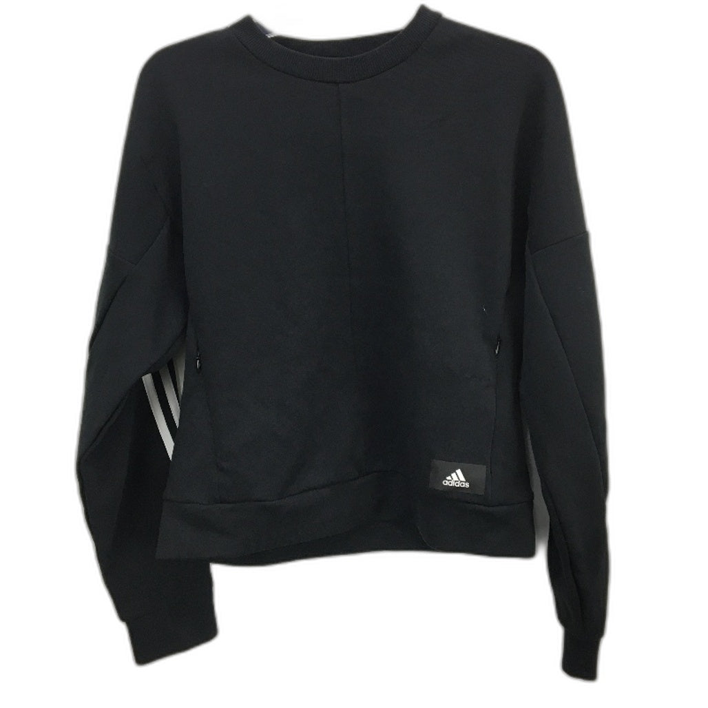 Adidas Black White Stripe Cotton Blend Jumper With Zip Pockets Ladies Sz S 8-10