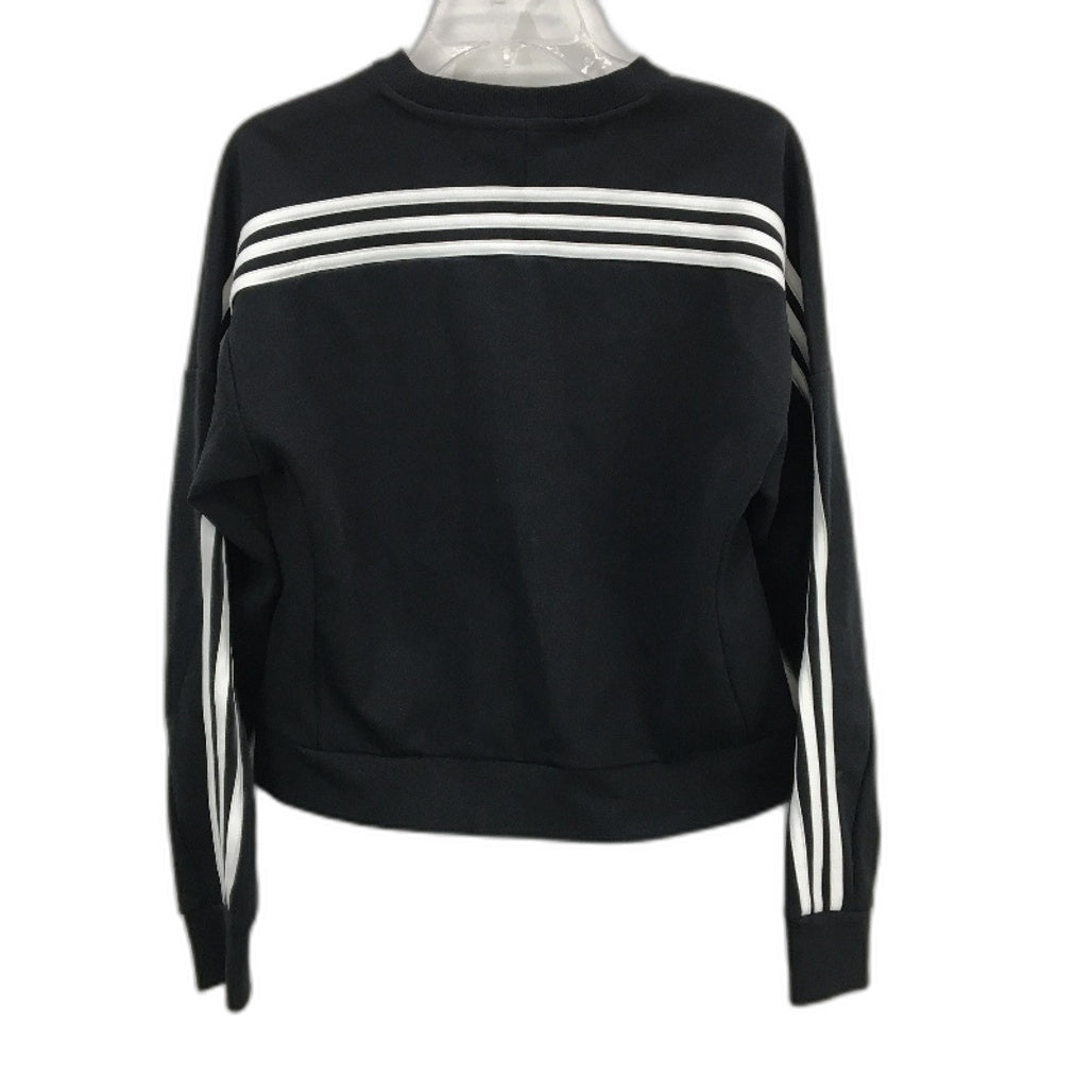 Adidas Black White Stripe Cotton Blend Jumper With Zip Pockets Ladies Sz S 8-10