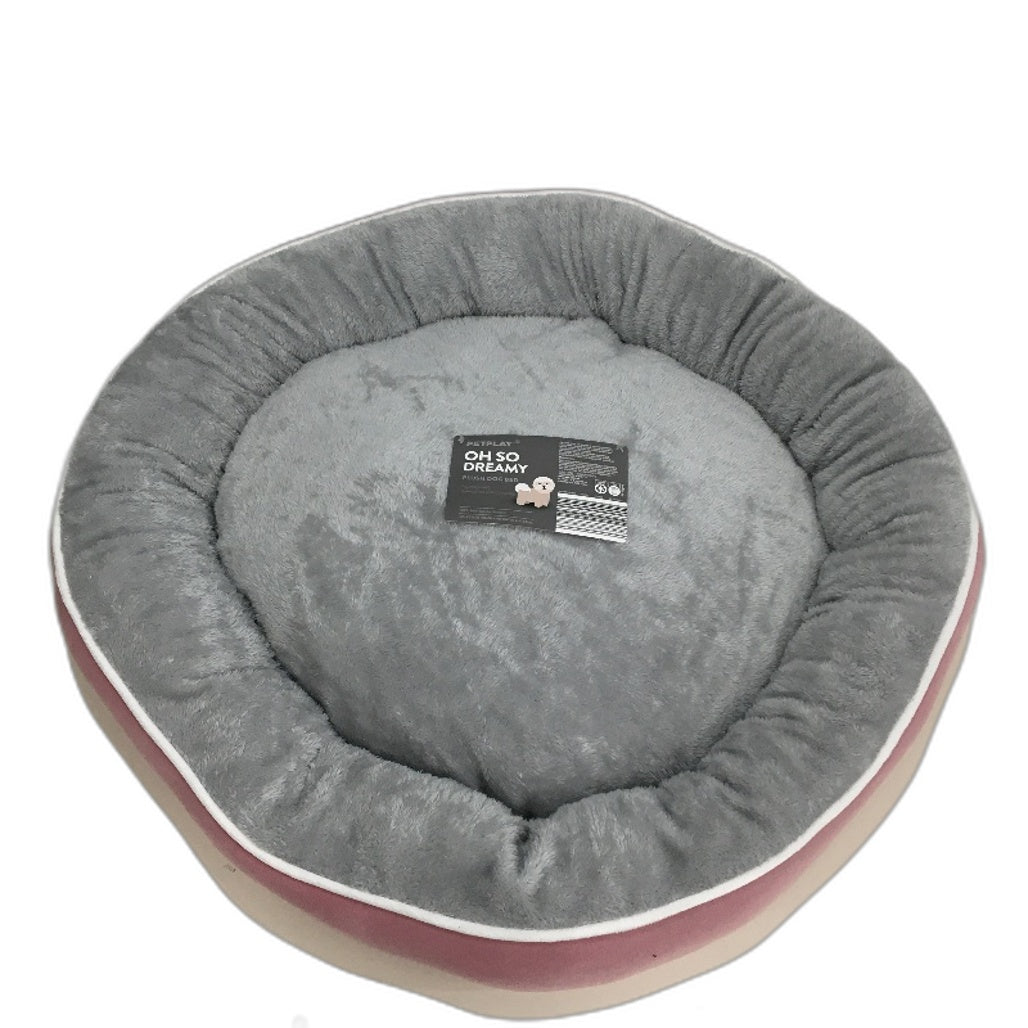 Petplay 'Oh So Dreamy' Soft Plush Pink & Grey Pet Bed S-M 76cm NEW