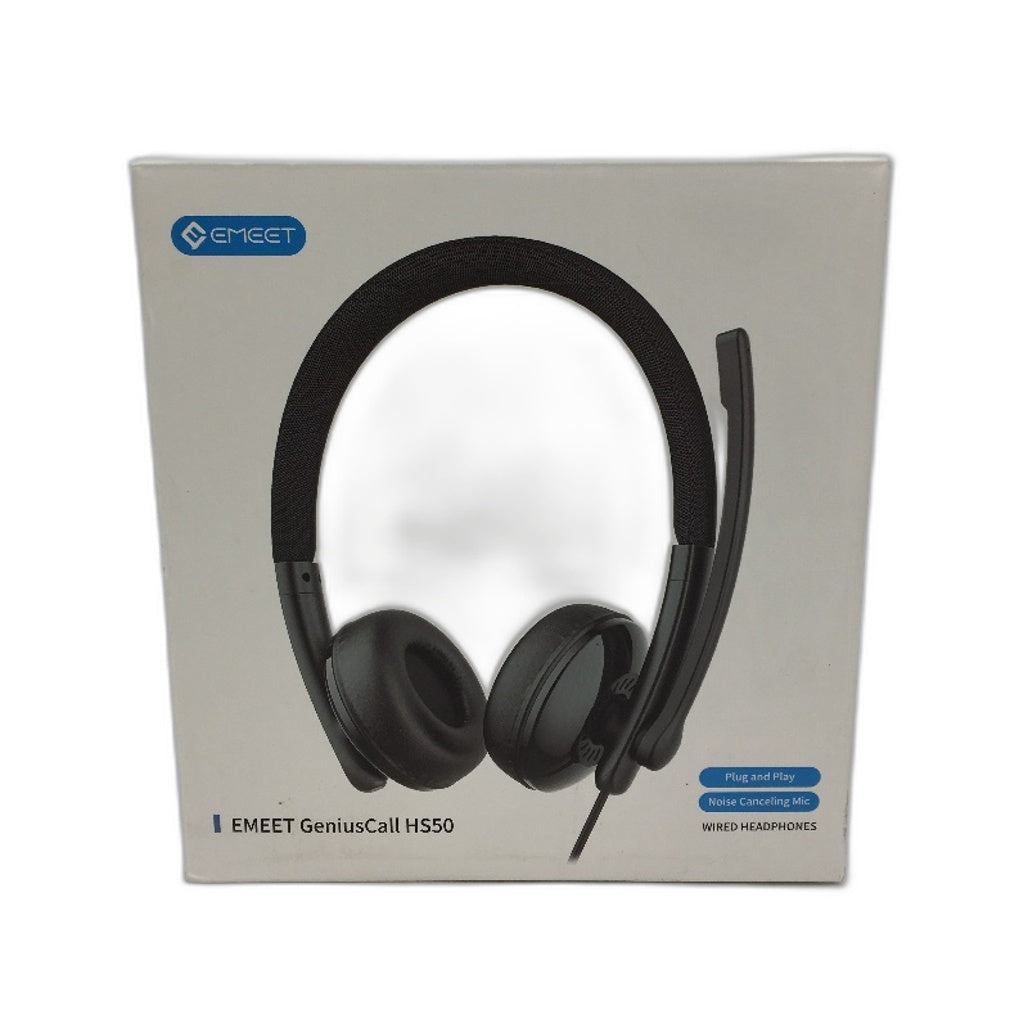 EMEET GeniusCall HS50 Noise Cancelling Mic Wired Headphones in Black NEW