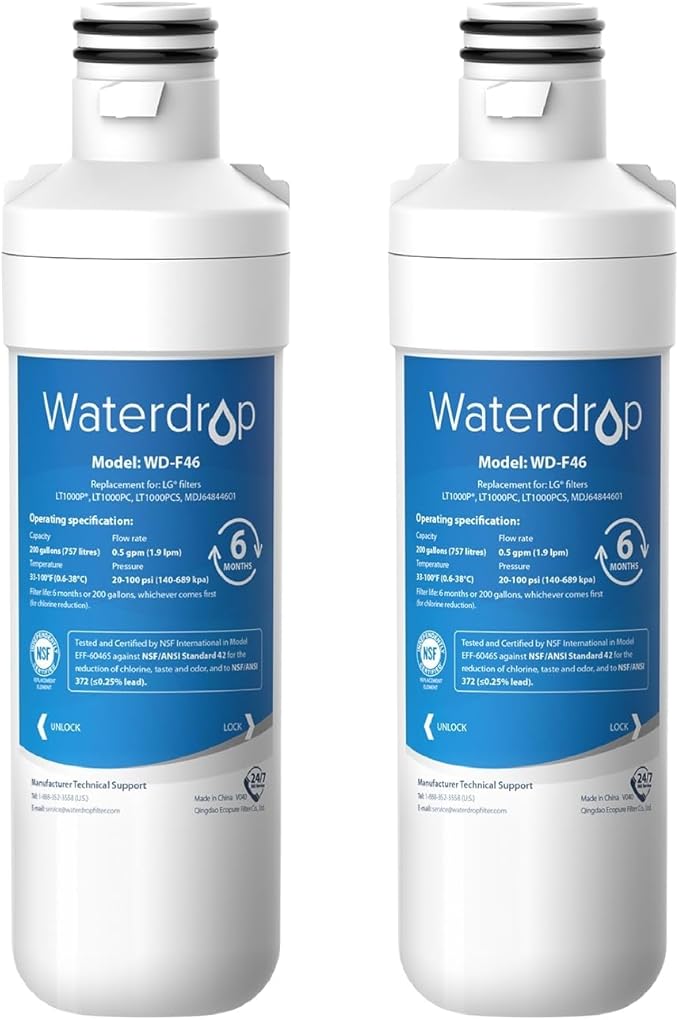 Waterdrop WD-F46 2 Pack LT1000P Water Filter Replacement for LG Fridge NEW
