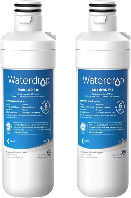 Waterdrop WD-F46 2 Pack LT1000P Water Filter Replacement for LG Fridge NEW