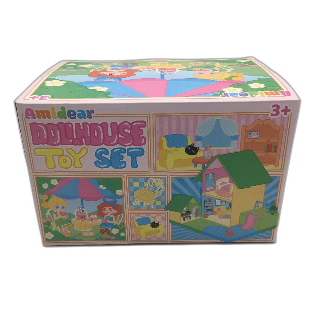 Amidear Doll House 4 Story 11 Rooms Pool Party Playset With Furniture & 3 Dolls