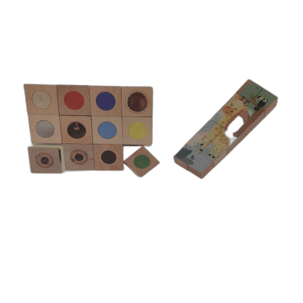 Tree House Toys Wooden Block Puzzle 2 In 1 Sensory Cubes For BabyToddler Age 2+