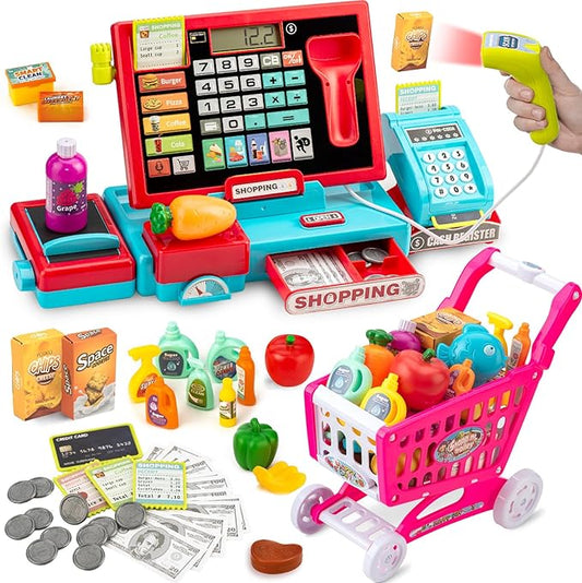 Interactive Kids Shopping Cash Register Educational Toy With Scanner &Calculator