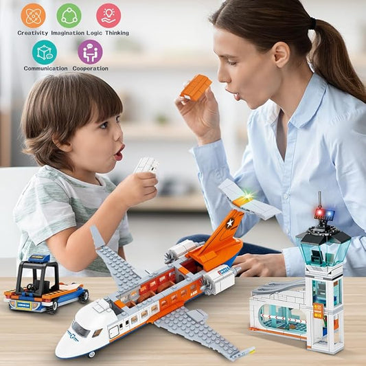 City Passenger Flight Building Kit 3 In 1 Airport Helicopter Aeroplane Age 6+