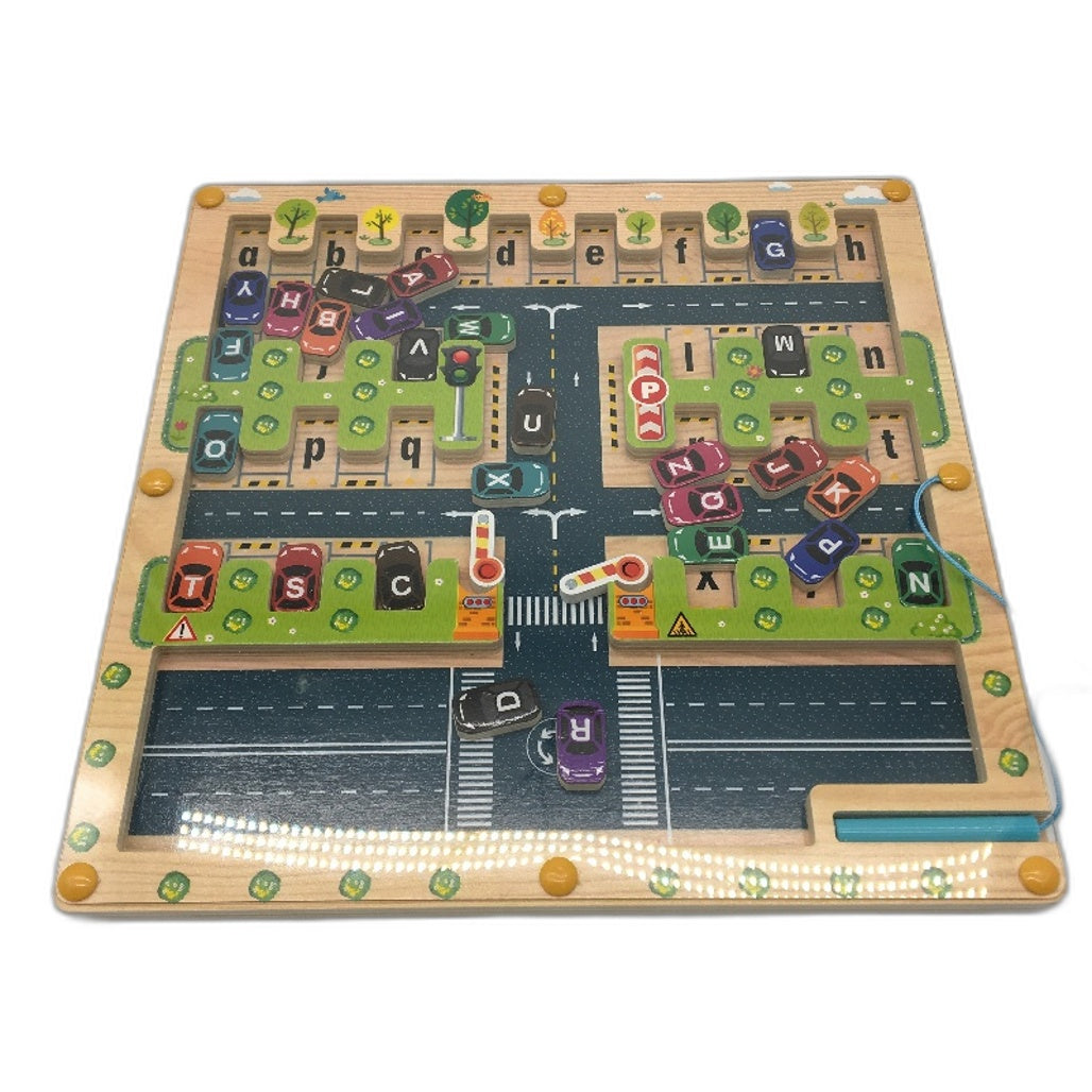 Magnetic Alphabet Parking Lot Wooden Montessori Toys Fine Motor Skills Age 3+