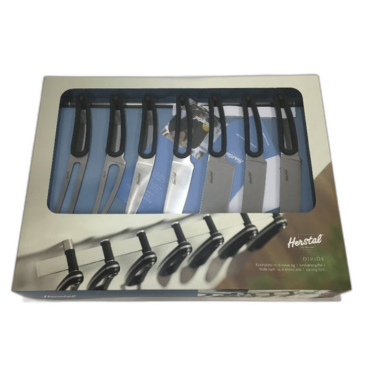 Herstal Living 8 Piece Set 1 Knife Rack 6 Knives 1 Carving Fork NEW