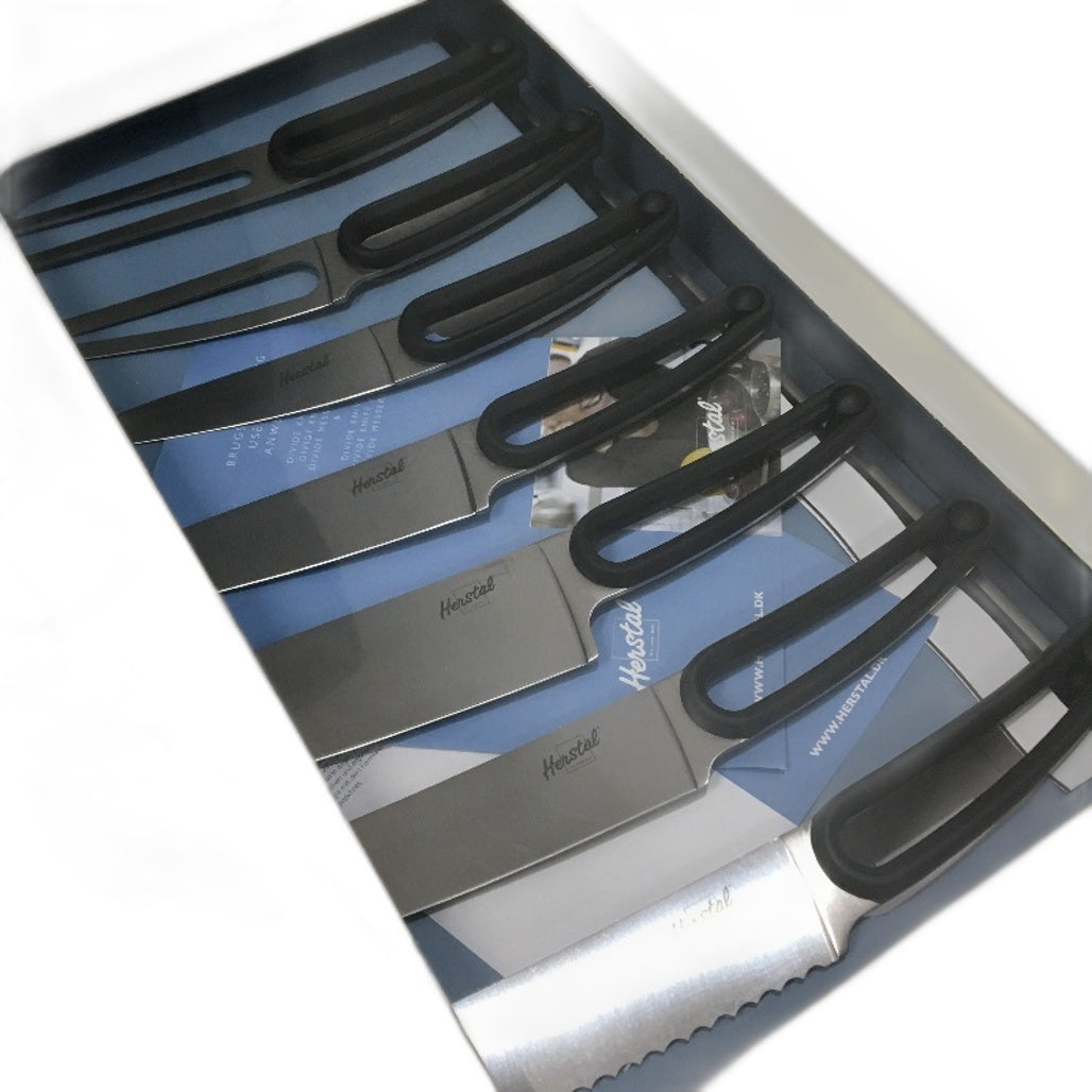 Herstal Living 8 Piece Set 1 Knife Rack 6 Knives 1 Carving Fork NEW