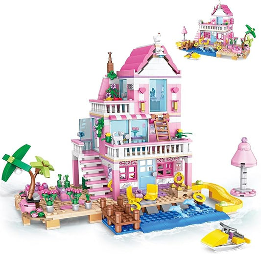 Pink Girls Seaside Beach Villa Friends Building Block Set Compatible With LEGO