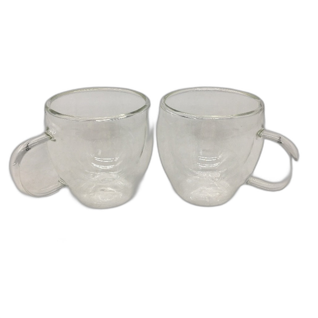 Youngever 2 Pack 5.5oz Clear Glass Insulated Coffee Cups with Handle NEW