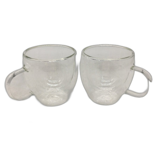 Youngever 2 Pack 5.5oz Clear Glass Insulated Coffee Cups with Handle NEW