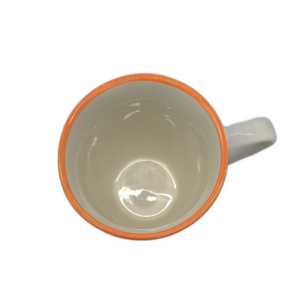 Nicola Spring Set of 6 360ml Hand Printed Blue Mug with Orange Rim NEW