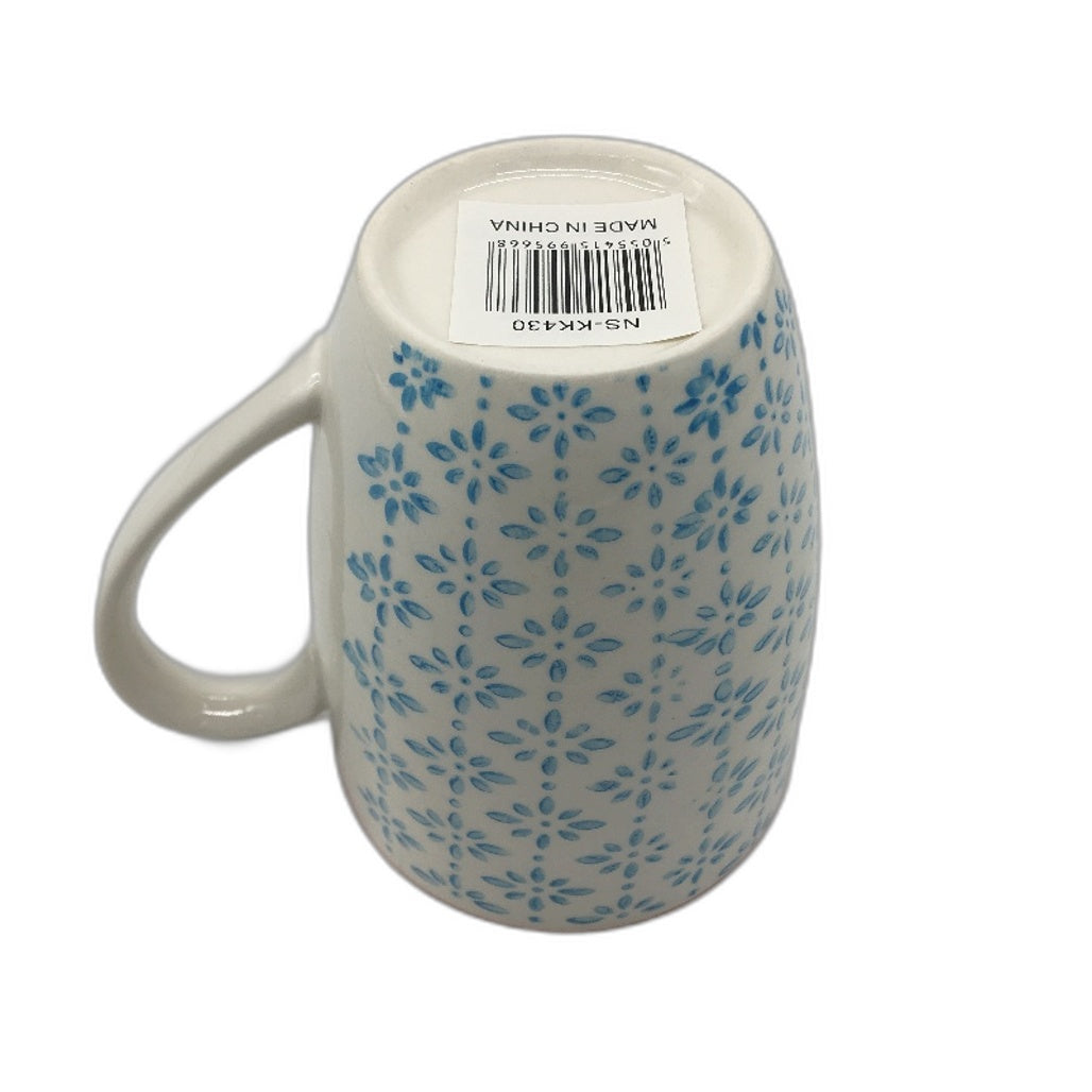 Nicola Spring Set of 6 360ml Hand Printed Blue Mug with Orange Rim NEW