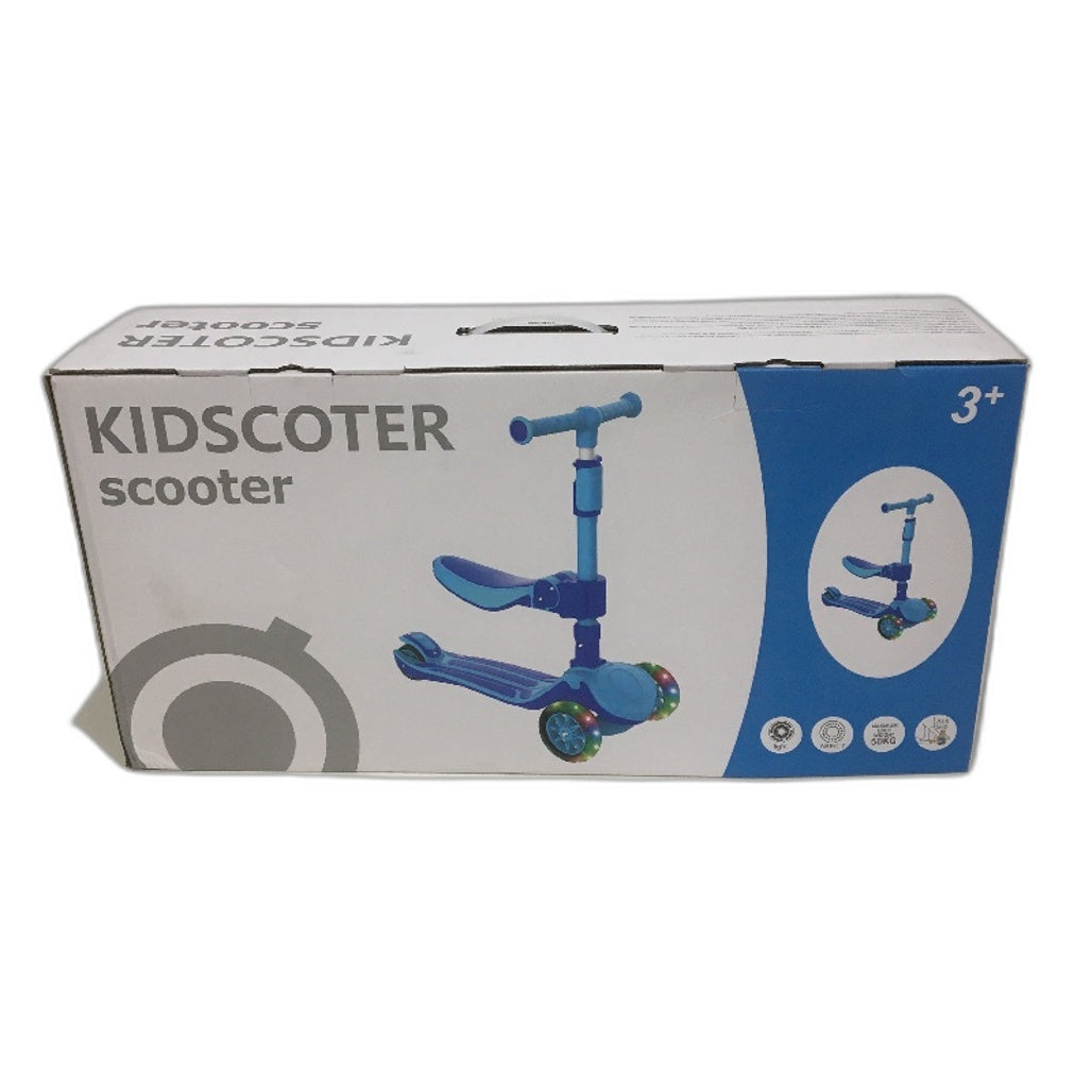 KIDSCOTER 2 in 1 Adjustable Folding LED Light Up Kick Scooter in Blue NEW